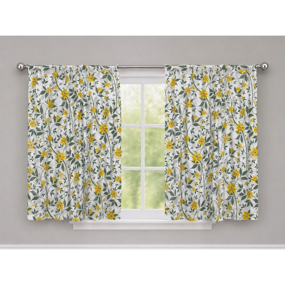 Ambesonne Floral Window Curtains 2 Panel Set Yellow Green White 56x63 Rod Pocket